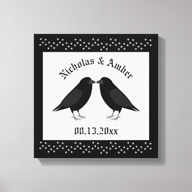Gothic Bröllop Kissing Ravens Anpassningsbar Canvastryck (Framsida)