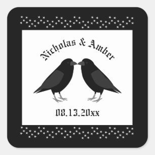 Gothic Bröllop Kissing Ravens Anpassningsbar Fyrkantigt Klistermärke