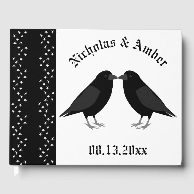 Gothic Bröllop Kissing Ravens Anpassningsbar Gästböcker (Framsida)