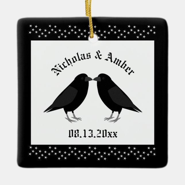 Gothic Bröllop Kissing Ravens Anpassningsbar Julgransprydnad Keramik (Framsida)