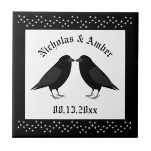 Gothic Bröllop Kissing Ravens Anpassningsbar Kakelplatta