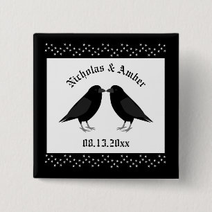 Gothic Bröllop Kissing Ravens Anpassningsbar Knapp
