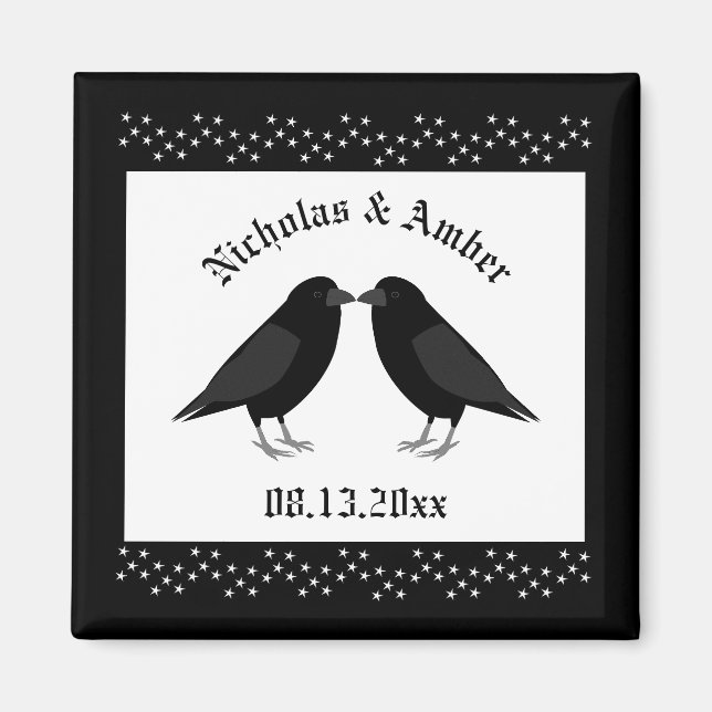 Gothic Bröllop Kissing Ravens Anpassningsbar Magnet (Framsidan)