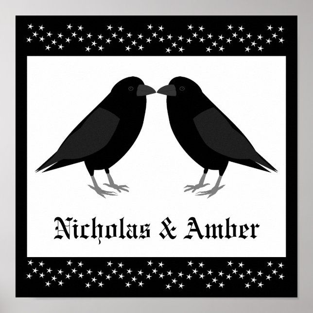 Gothic Bröllop Kissing Ravens Anpassningsbar Poster (Framsidan)