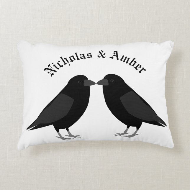 Gothic Bröllop Kissing Ravens Anpassningsbar Prydnadskudde (Framsidan)
