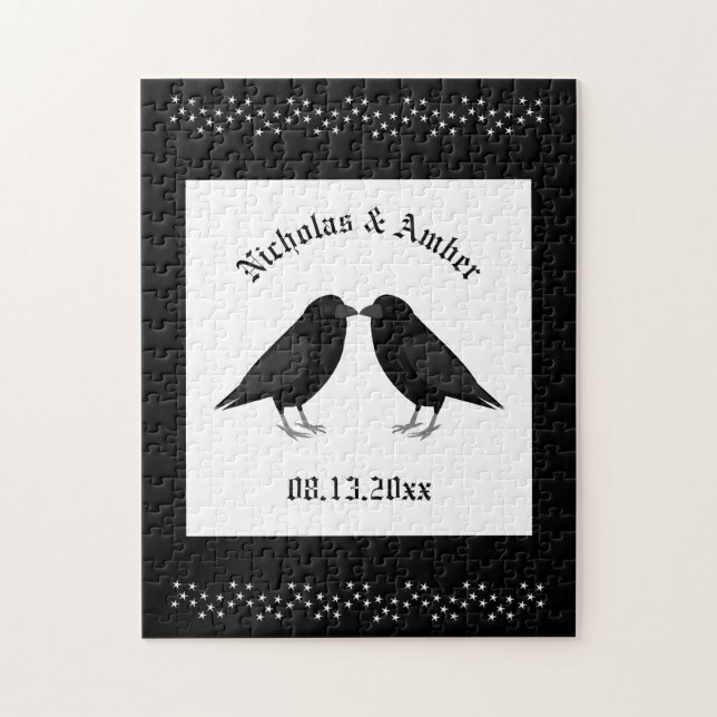 Gothic Bröllop Kissing Ravens Anpassningsbar Pussel (Vertikal)