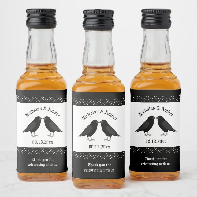 Gothic Bröllop Kissing Ravens Anpassningsbar Spritflaskor Etikett (Flaskor)