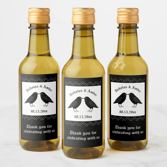 Gothic Bröllop Kissing Ravens Anpassningsbar Vinetikett (Flaskor)