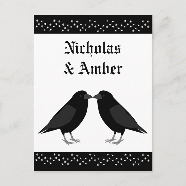 Gothic Bröllop Kissing Ravens Anpassningsbar Vykort (Framsida)