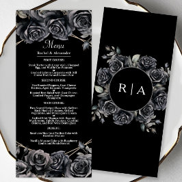 Gothic Bröllop Menu Mörk Black Blommigt Gothic Men Meny