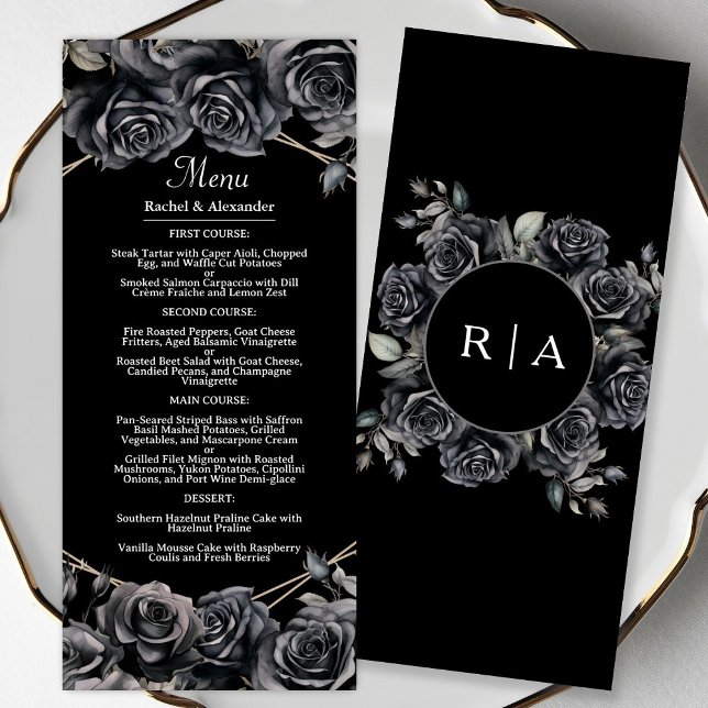 Gothic Bröllop Menu Mörk Black Blommigt Gothic Men Meny (Skapare uppladdad)