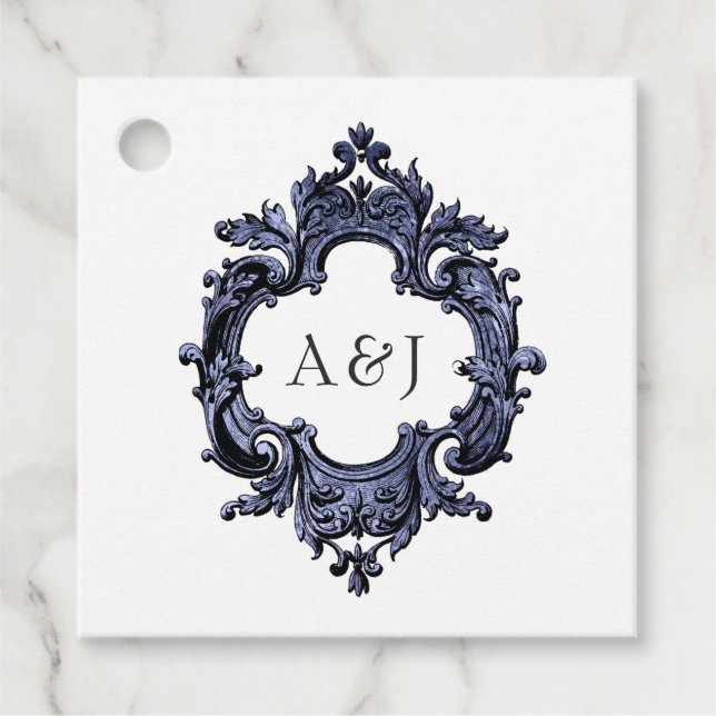Gothic Bröllop Monogram Gilded Ram Gåvor Etiketter (Framsida)