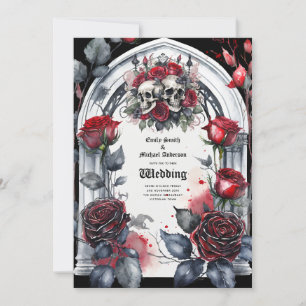 Gothic Bröllop Red Black Ro Döskallar Arch Inbjudningar