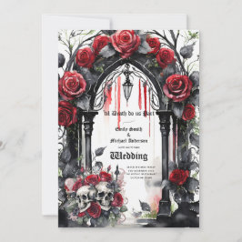 Gothic Bröllop Red Black Ro Döskallar Arch Inbjudningar