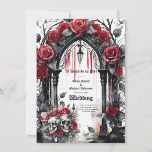 Gothic Bröllop Red Black Ro Döskallar Arch Inbjudningar