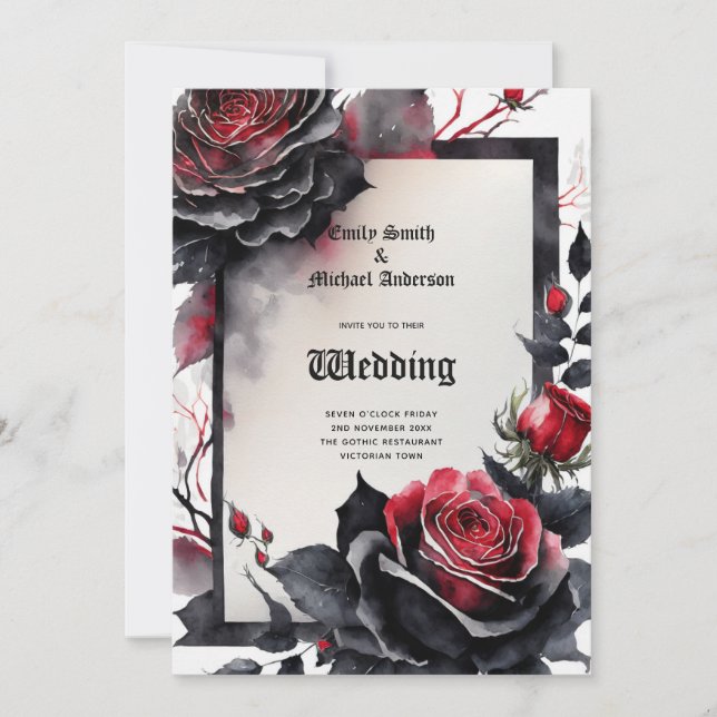 Gothic Bröllop Red Black Ro Döskallar Arch Inbjudningar (Framsida)