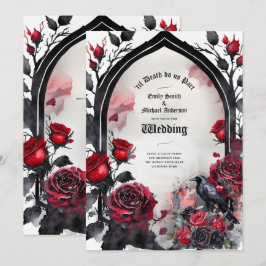 Gothic Bröllop Red Black Ro Raven Inbjudningar