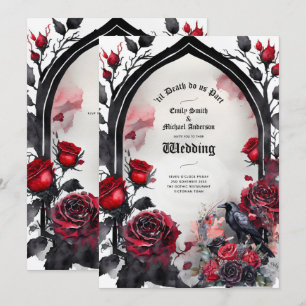 Gothic Bröllop Red Black Ro Raven Inbjudningar