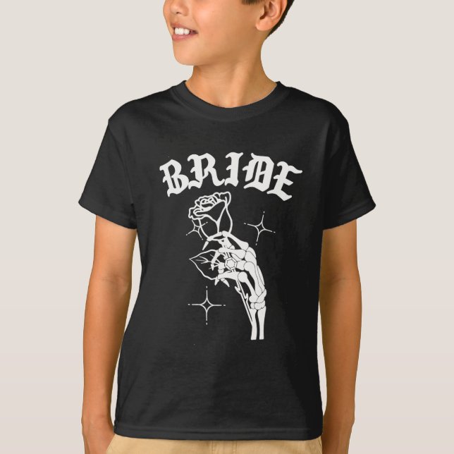 Gothic Bröllop Skeleton Bride Spooky Halloween Jus T Shirt (Framsida)