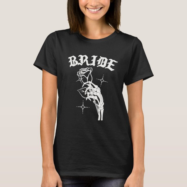 Gothic Bröllop Skeleton Bride Spooky Halloween Jus T Shirt (Framsida)