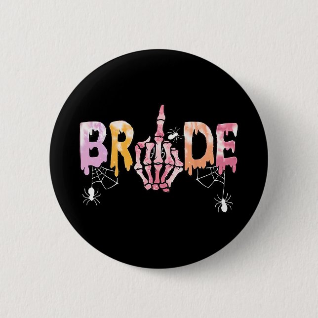 Gothic Bröllop Spooky Halloween Skeleton Bride Jus Knapp (Framsida)