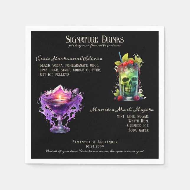 Gothic Bröllop Whimsigoth Namnteckning Drinks Sign Pappersservett (Framsidan)