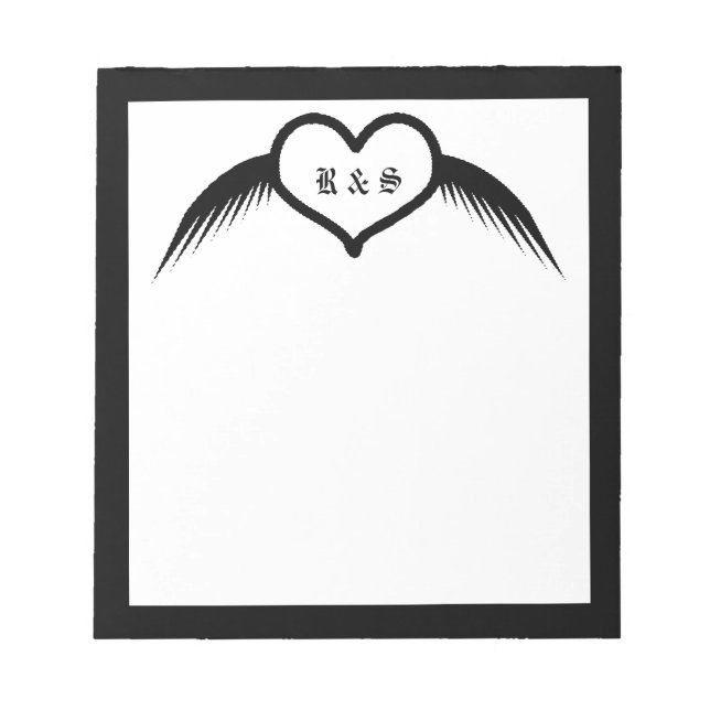 Gothic Bröllop Winged Heart Anpassningsbar Monogra Anteckningsblock (Framsida)
