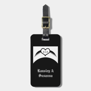 Gothic Bröllop Winged Heart Anpassningsbar Monogra Bagagebricka