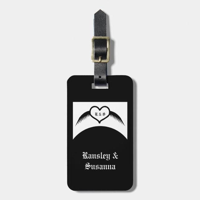 Gothic Bröllop Winged Heart Anpassningsbar Monogra Bagagebricka (Vertikal Framsida)