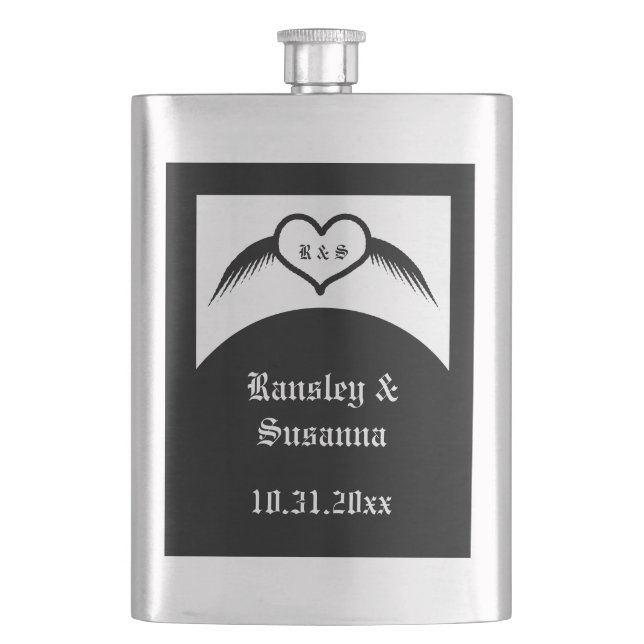 Gothic Bröllop Winged Heart Anpassningsbar Monogra Fickplunta (Framsidan)