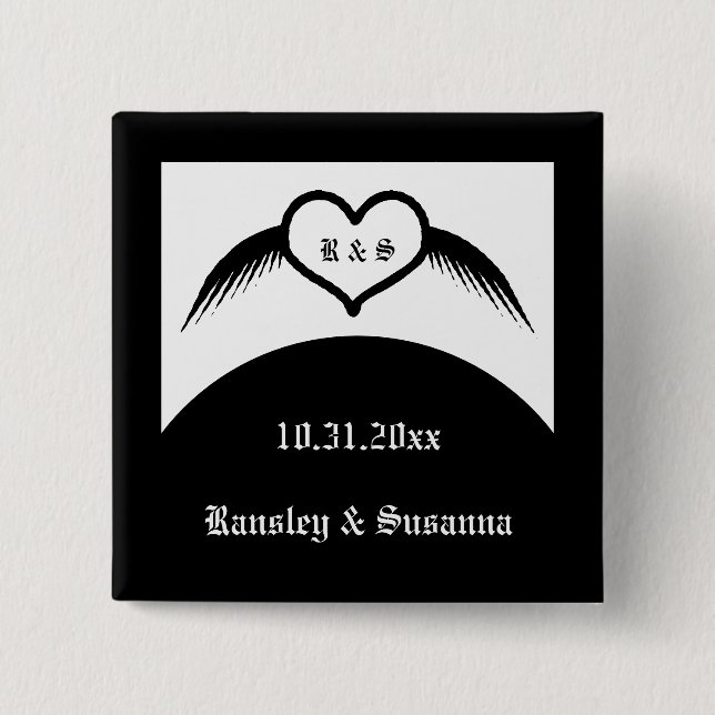 Gothic Bröllop Winged Heart Anpassningsbar Monogra Knapp (Framsida)