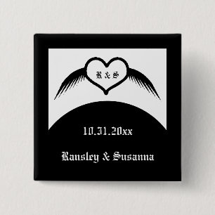 Gothic Bröllop Winged Heart Anpassningsbar Monogra Knapp