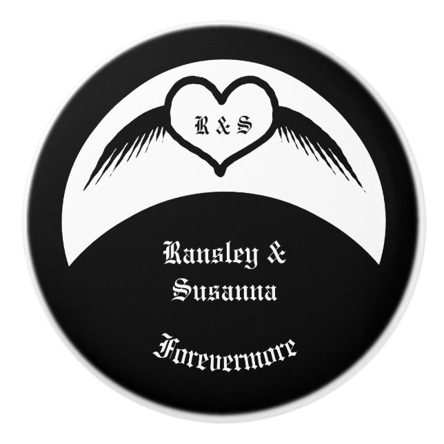 Gothic Bröllop Winged Heart Anpassningsbar Monogra Knopp (Framsidan)