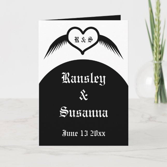 Gothic Bröllop Winged Heart Anpassningsbar Monogra Kort (Framsida)