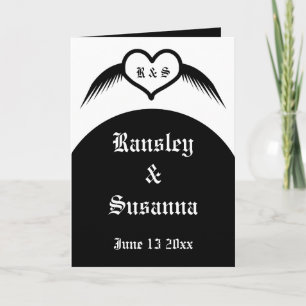 Gothic Bröllop Winged Heart Anpassningsbar Monogra Kort