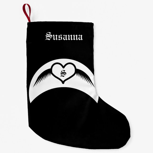 Gothic Bröllop Winged Heart Anpassningsbar Monogra Liten Julstrumpa (Framsidan)