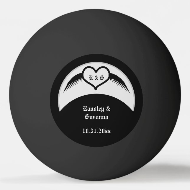 Gothic Bröllop Winged Heart Anpassningsbar Monogra Pingisboll (Baksidan)