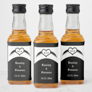 Gothic Bröllop Winged Heart Anpassningsbar Monogra Spritflaskor Etikett
