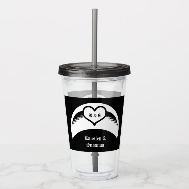 Gothic Bröllop Winged Heart Anpassningsbar Monogra Take Away Mugg (Framsida)