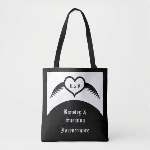 Gothic Bröllop Winged Heart Anpassningsbar Monogra Tygkasse