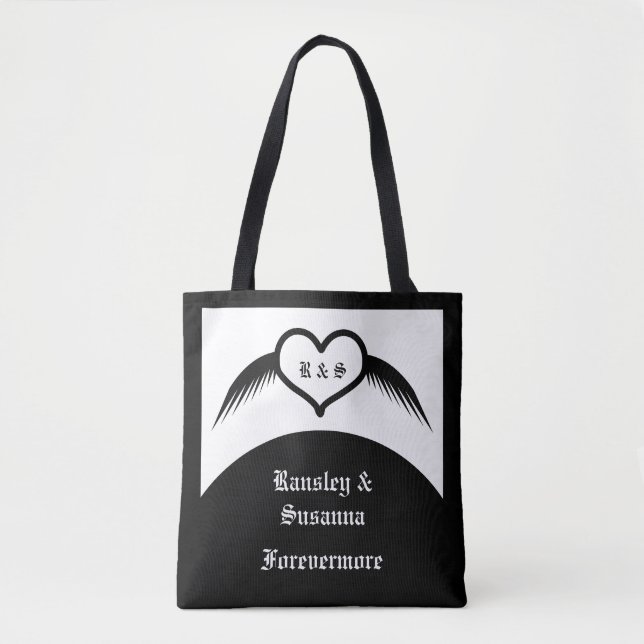 Gothic Bröllop Winged Heart Anpassningsbar Monogra Tygkasse (Framsida)