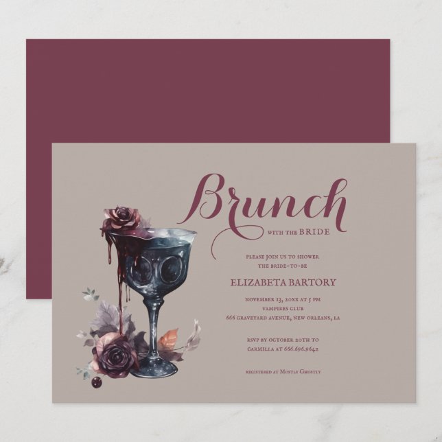 Gothic Brunch Flower Goblet Bridal Shower Inbjudningar (Fram/baksida)