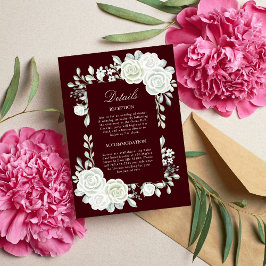Gothic Burgundy White Roses Wedding Enclosure Card Inbjudningar