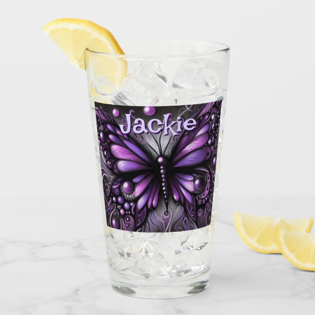 Gothic Butterfly Lila Black Personlig Glaskopp (Framsida Ice)