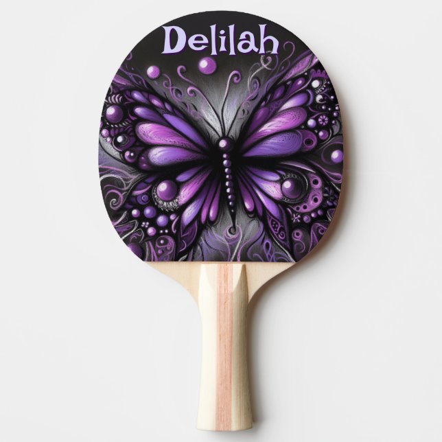 Gothic Butterfly Lila Black Personlig Pingisracket (Framsidan)