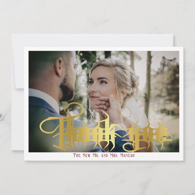 Gothic Calligraphy Monogram Elegant bröllop Photo Tack Kort (Framsida)