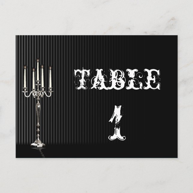 Gothic Candelabra på Bordsnumret Black Bröllop Vykort (Framsida)