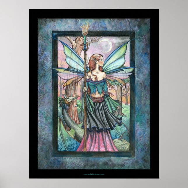 Gothic Candle Fairy and Dragon av Molly Harrison Poster (Framsidan)