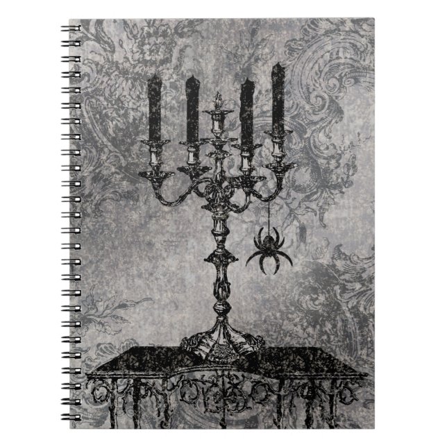 Gothic Candlestick med Spider, Halloween Anteckningsbok (Framsidan)