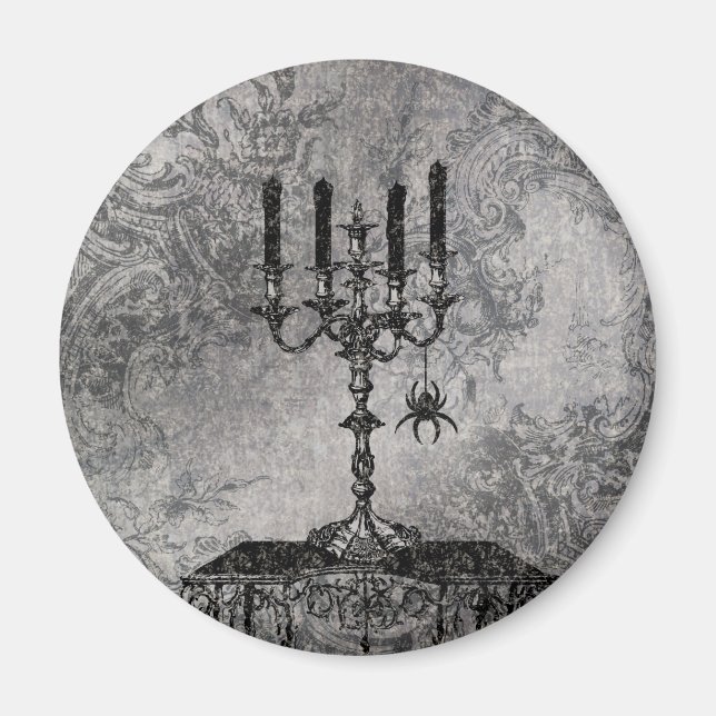 Gothic Candlestick med Spider, Halloween Magnet (Framsidan)